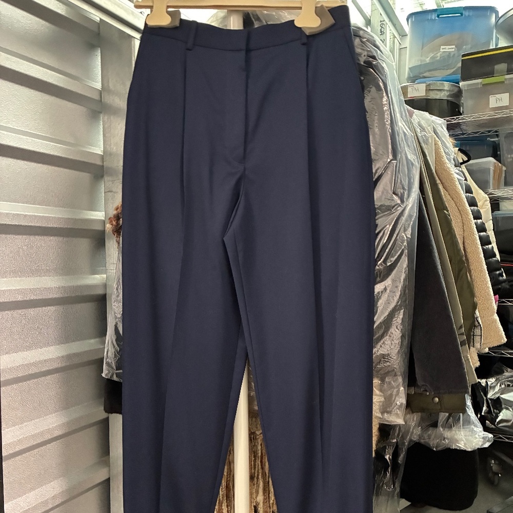 The Row Wool Cuffed Trouser in Navy Blue